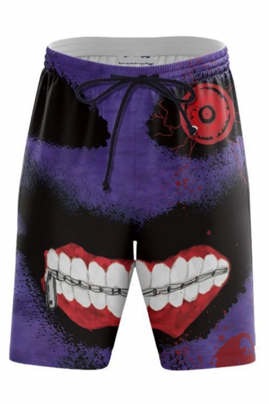 Cool Mens Shorts Zombie Bloodstain Letter Printed Knee-Length Drawstring Waist Regular Fitted Sweat Shorts