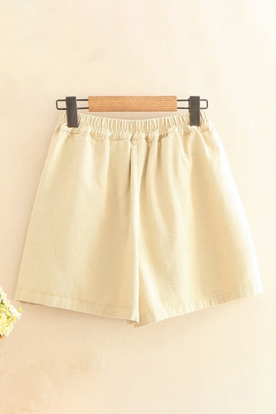 

Fancy Girls Shorts Solid Color Pocket Elastic Mid Rise Relaxed Fitted Shorts, Green;white;khaki, LM673848