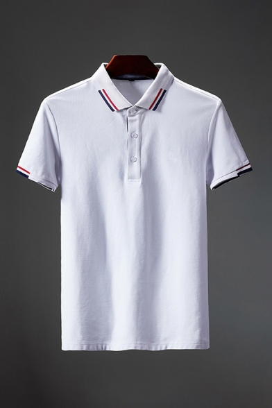 Leisure Polo Shirt Contrast Trim Button Regular Fit Short-sleeved Spread Collar Polo Shirt for Men