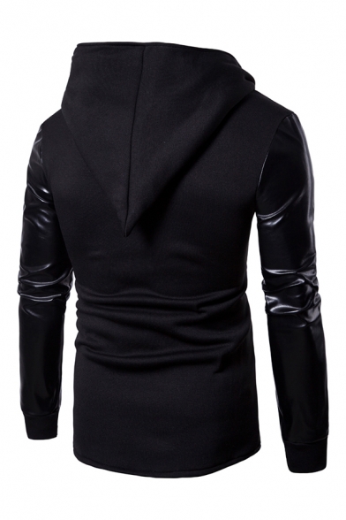 Mens Fashion Lapel Collar Long Sleeve Slim-Fit Oblique Zipper Fitted Leather Patched Jacket