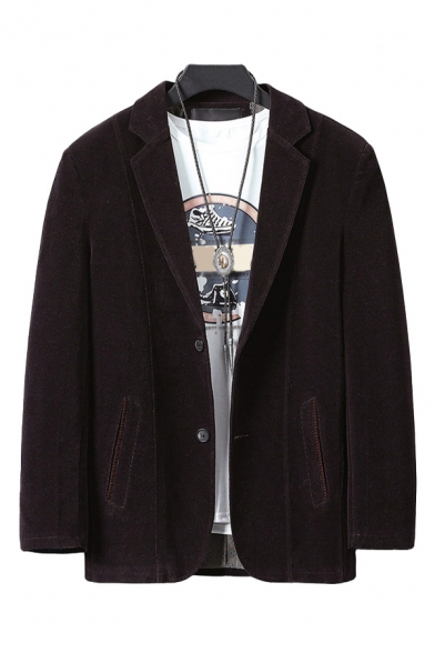 Mens Jacket Stylish Button Detail Lapel Collar Regular Fit Long Sleeve Suit Jacket