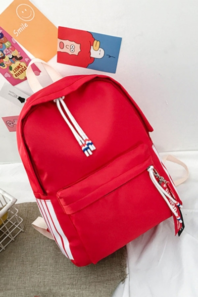 Popular Plain Ribbon Plush Ball Embellishment Large Capacity Canvas School Bag Backpack 29*12*39 CM