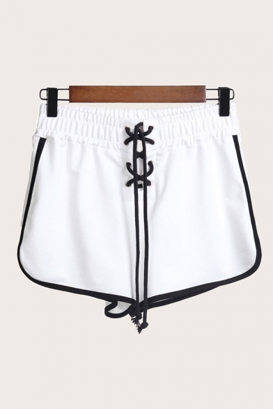 Womens Shorts Fashionable Contrast Binding Drawstring Lace-up Waist Regular Fitted Sweat Shorts