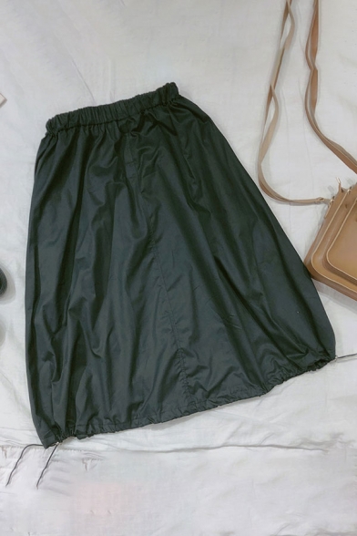 Womens Skirt Fashionable Bungee-Style Hem Elastic Waist Knee-Length A-Line Skirt