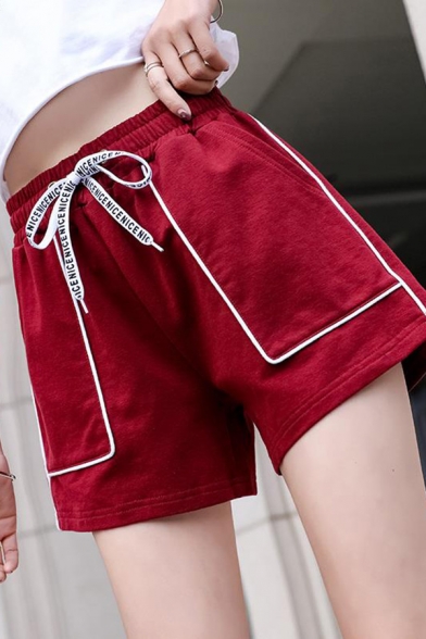 Girls Summer Trendy Contrast Piping Drawstring Waist Sport Athletic Shorts