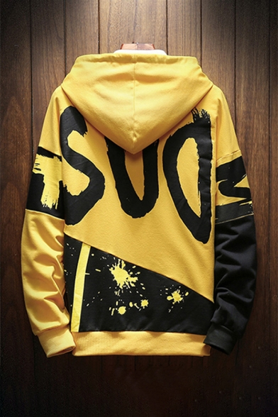 Hip Hop Fashion Colorblock Letter MOUSE Loose Oversized Black and Yellow Hoodie