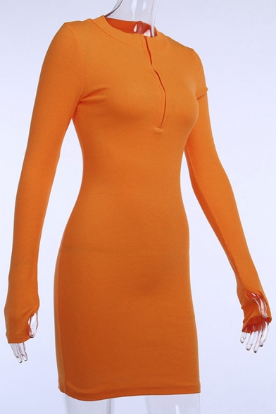Stylish Womens Knit Solid Color Long Sleeve Deep V-neck Short Bodycon Dress