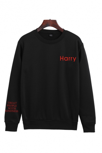 Trendy Letter Harry Styles Treat People With Kindness Printed Crew Neck Long Sleeve Relaxed Fit Pullover Sweatshirt