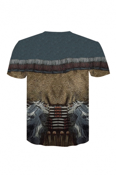 Unique 3D Top Tee Tribal Beads Tassel Stripe Dots Irregular Shape Pattern Regular Fitted Short-sleeved Crew Neck T-Shirt for Men