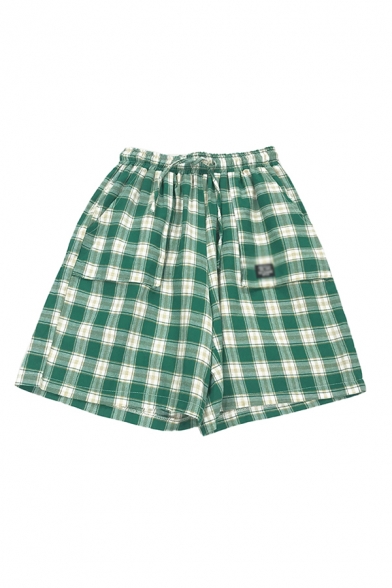 

Basic Womens Shorts Plaid Printed Drawstring Waist Loose Fitted A-Line Relaxed Shorts, Blue;green;yellow, LM692367