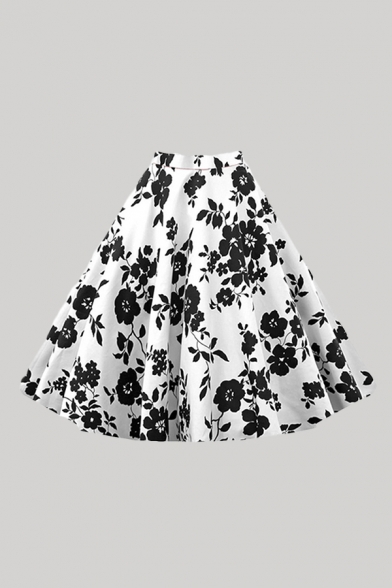 Classic Womens 3D Skirt Floral Leaf Pattern High Rise Knee-Length A-Line Swing Skirt