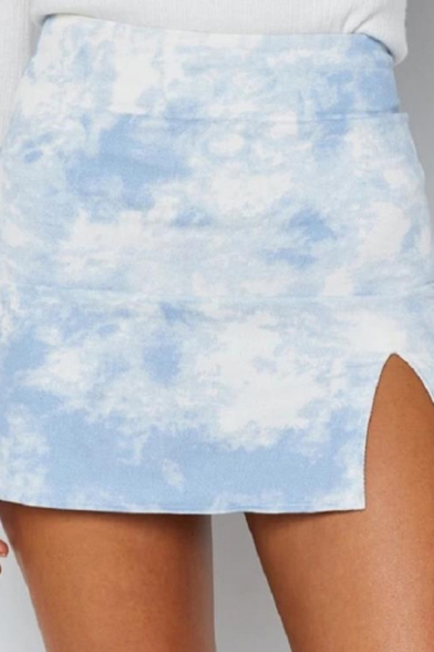 Fashion Skirt Tie Dye High Rise Short Zip Closure Seamless Slit Skirt for Women