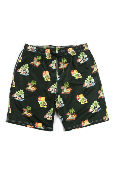 Holiday Mens All Over Flower Leaf Printed Drawstring Waist Straight Shorts