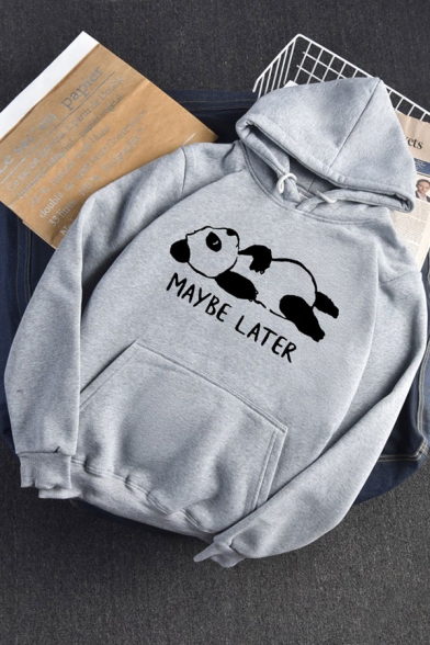 Letter Maybe Later Printed Long Sleeve Long Sleeve Hoodie With Pocket