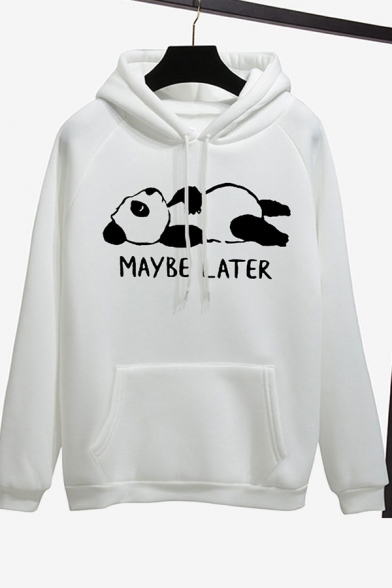 Letter Maybe Later Printed Long Sleeve Long Sleeve Hoodie With Pocket