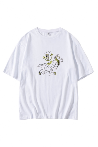 Popular Cartoon Print Round Neck Half Sleeve Oversized T-Shirt