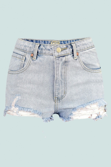 Stylish Womens Shorts Acid Wash Pockets High-rise Zip Placket Straight Fit Black Frayed Hem Short Denim Shorts