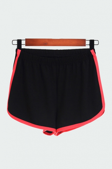 Trendy Shorts Red Binding Regular Fitted Elastic Waist Sweat Shorts for Women