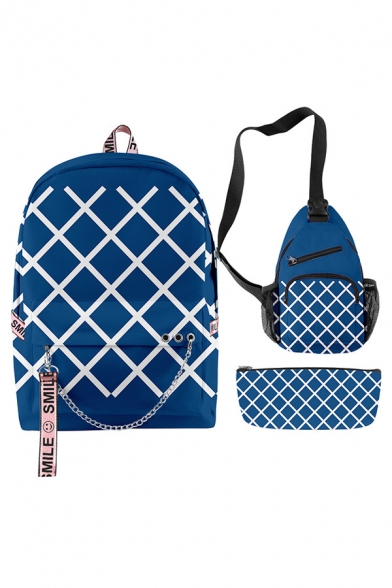 Unisex Fashion JoJo's Bizarre Adventure Chain Embellished Grommets Backpack & Zip-Pocket Shoulder Bag & Pencil Case Set