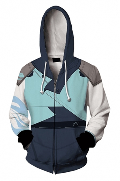 Basic Mens Hooded Sweatshirt Contrasted Abstract Arrow Letter Pattern Cosplay 3D Drawstring Zipper Fly Long Sleeve Slim Fit Hooded Sweatshirt