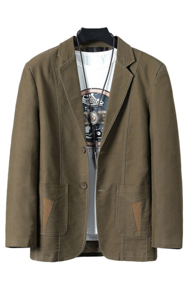 Chic Mens Jacket Panel Pockets Slash Front Pockets Two-Button Long Sleeve Lapel Collar Regular Fit Suit Jacket