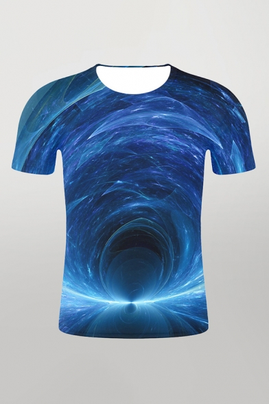 Fancy 3D Top Tee Painted Figure Balloon Colored Light Line Pattern Slim Fitted Short-sleeved Crew Neck T-Shirt for Men
