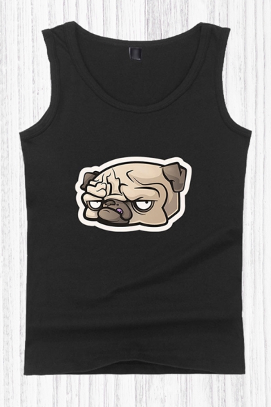 Leisure Tank Top Dog Pattern Sleeveless Scoop Neck Fitted Tank Top for Men