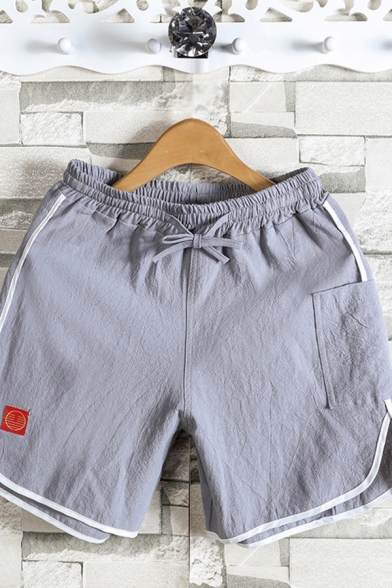 Linen and Cotton Drawstring Waist Contrasted Pipe Slit Sides Relaxed Leisure Shorts for Guys