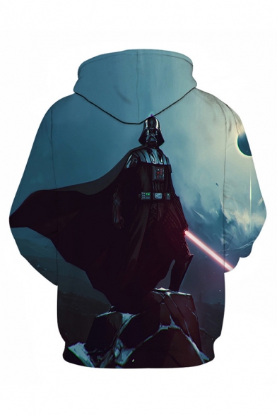 Star Wars Darth Vader 3D Pattern Long Sleeve Blue Drawstring Hoodie