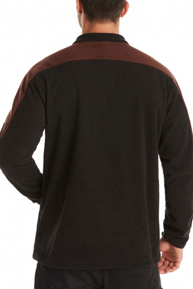 Stylish Men's Pullover Sweatshirt Color-block Kangaroo Pocket Raglan Long Sleeves Henley Neck Button Fitted Pullover Sweatshirt