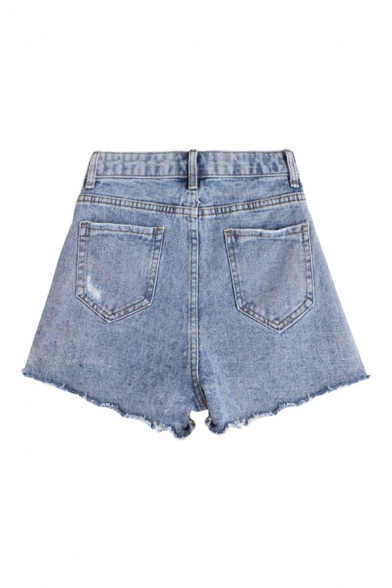 Women's Fancy Shorts Distressed Acid Wash High Waist Zip Placket Button Detail Wide-leg Jean Shorts