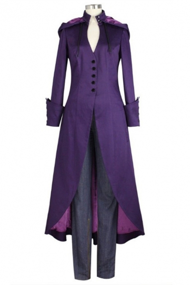 

Women Steampunk Medieval Retro V-Neck Hooded Coat Vintage Gothic Trench Coat Female Uniform Cosplay Costume Outwear, Black;burgundy;purple, LC563510