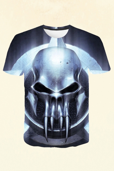Creative Men's Tee Top Iron Skull Abstract 3D Print Fitted Short Sleeve Round Neck Tee Top