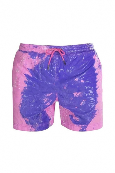 Fancy Mens Tie Dye Printed Drawstring Waist Discoloration Relaxed Shorts