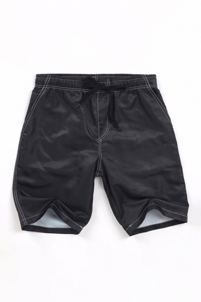 Leisure Guys Solid Color Drawstring Waist Straight Shorts