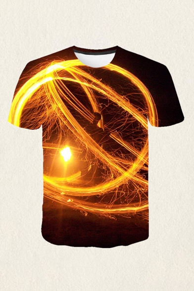 Mens 3D T-Shirt Fashionable Glowing Circle Visual Deception Pattern Regular Fit Short Sleeve Round Neck T-Shirt