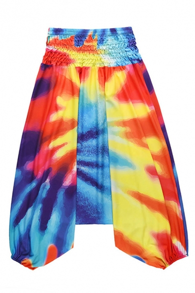Novelty Womens 3D Pants Tie Dye Dropped Inseam Cuffed Loose Fit High Elastic Rise Harem Pants