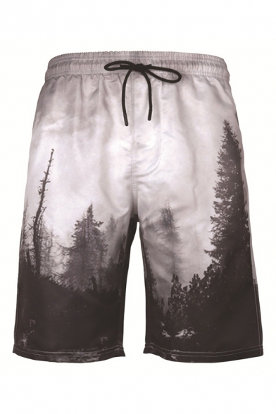 Popular Forest Landscape Print Drawstring Waist Sports Shorts