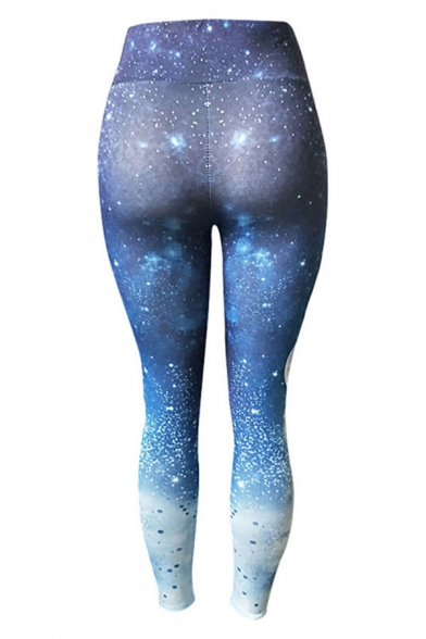 Stylish Galaxy Star Cloud Moon Pattern Elastic Waist Slim-Fit Workout Leggings
