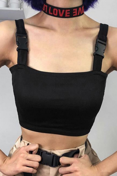 Summer Collection Zipper Detail Square Neck Cropped Tank Top