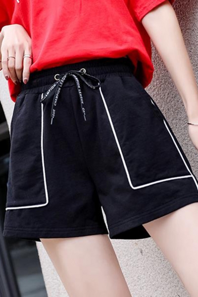 Girls Summer Trendy Contrast Piping Drawstring Waist Sport Athletic Shorts