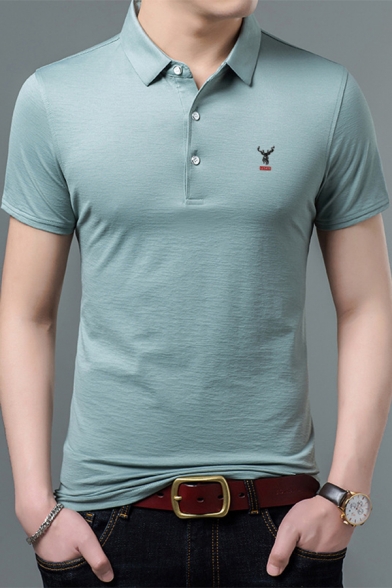 Men Summer Cute Ice Cream Logo Embroidery Short Sleeve Comfort Cotton Fitted Polo Shirt