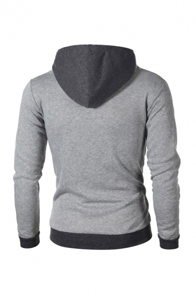 Mens Fashion Hooded Sweatshirt Color Block Snap Detail Contrast Trim Pockets Zip Closure Long-sleeved Slim Fit Hooded Sweatshirt