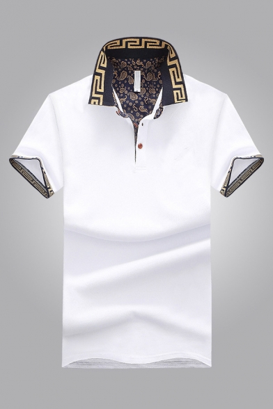 Mens Polo Shirt Creative Paisley Inner Lining Button Detail Short Sleeve Turn-down Collar Slim Fit Polo Shirt