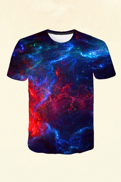 Novelty Mens 3D Tee Top Shining Star Colorful Cloud Pattern Round Neck Regular Fit Short Sleeve Tee Top