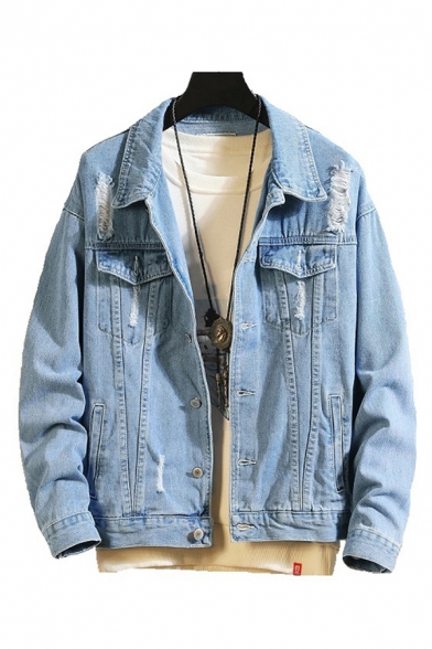 light wash denim jacket ripped