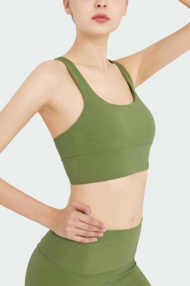 Popular Womens Strappy Hollow Out Back Slim Fit Sports Bustier Top in Green