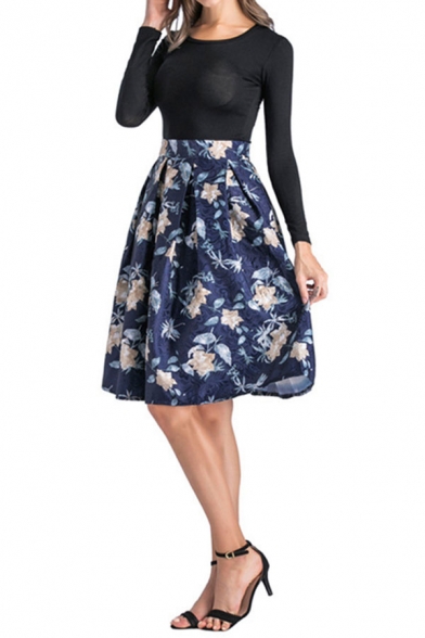ZIPSAK Women High Waist A-Line Knee Length Floral Lace Skirt Elegant Midi Skirt for Cocktail Party 