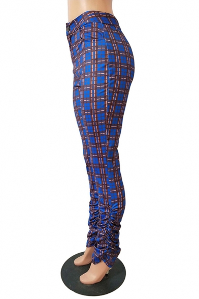 plaid skinny fit high rise pants