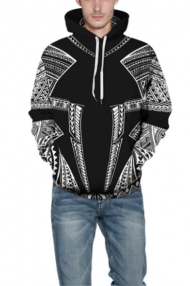 Fashionable 3D Viking Myth Digital Printed Drawstring Big Pocket Long Sleeve Loose Fit Hooded Sweatshirt
